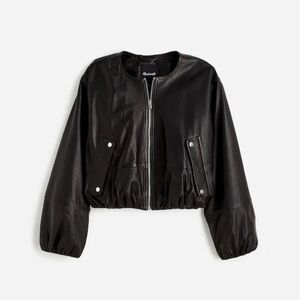 NWT Madewell Lamb Leather Bubble-Sleeve Cropped Jacket Black Sz Medium
